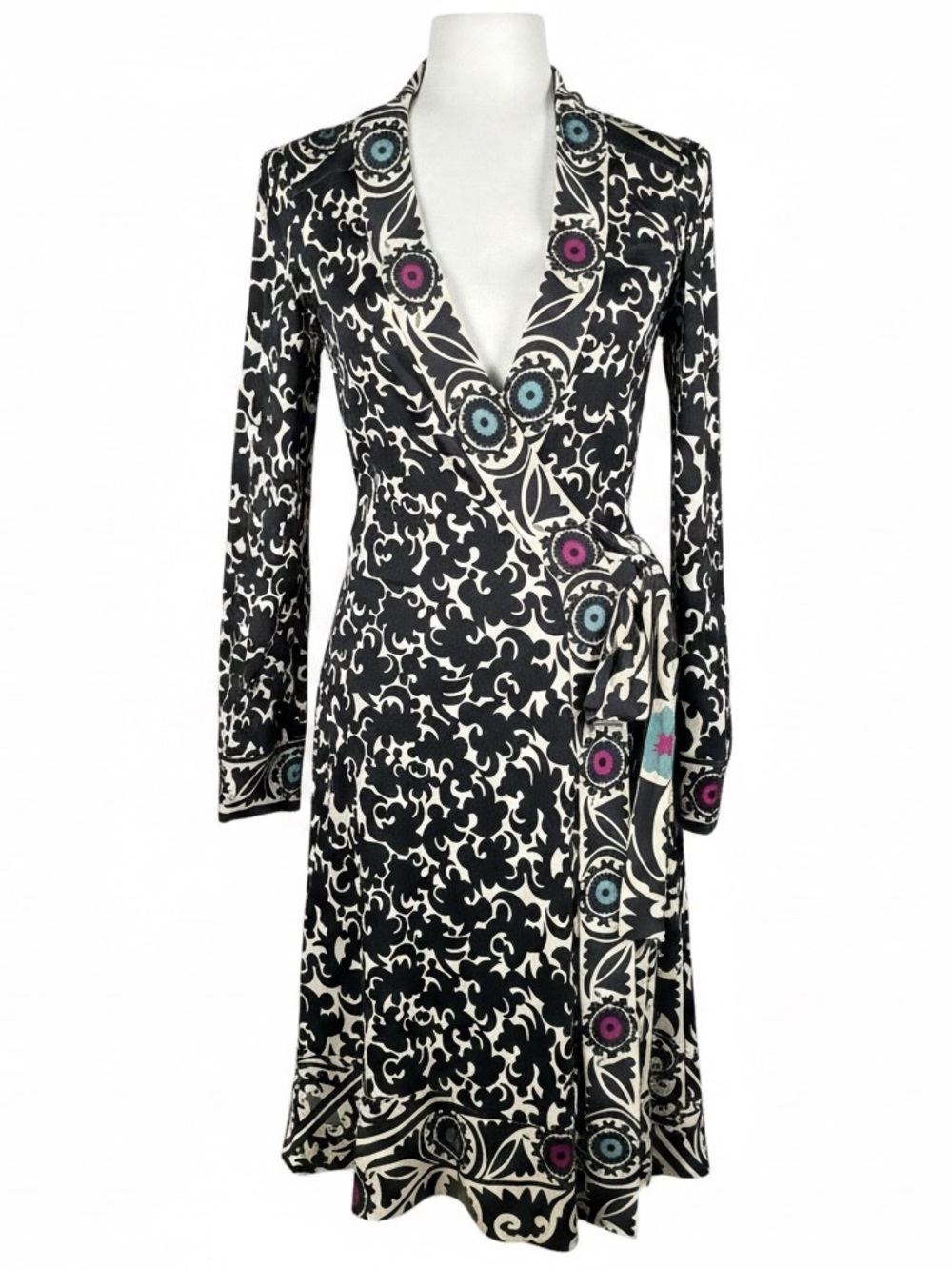Diane Von Furstenberg Julian Silk Jersey Brocade Print Knee Length Wrap Dress 4